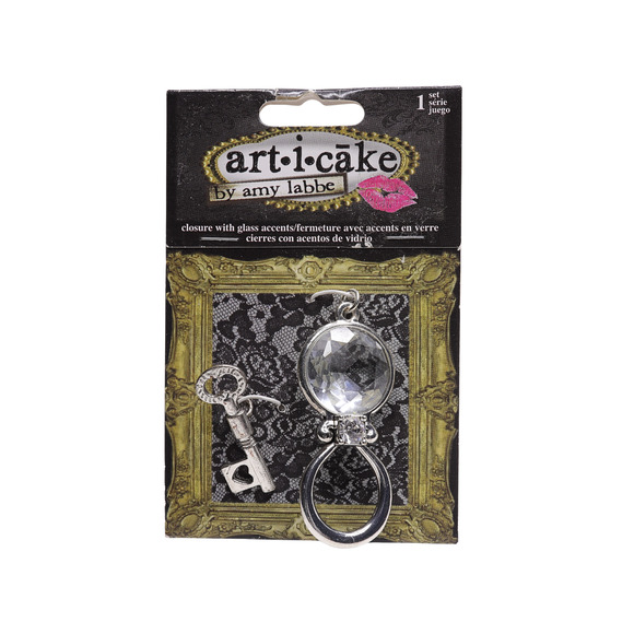 Art-I-Cake By Amy Labbe Key Charm And Large Glass Accent Faceted Ring Component - Picture 1 of 2